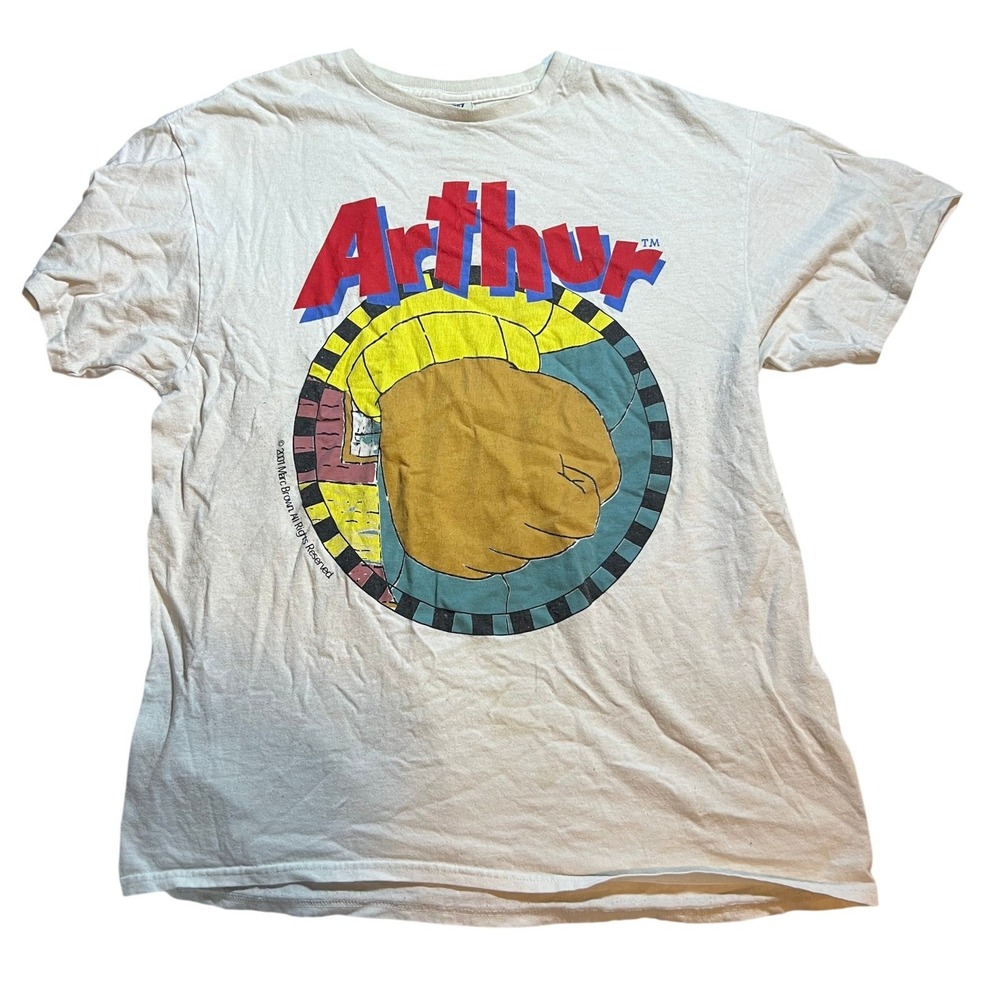Arthur Fist Graphic‎ T Shirt Adult Large L White Cartoon TV Show Pro Weight